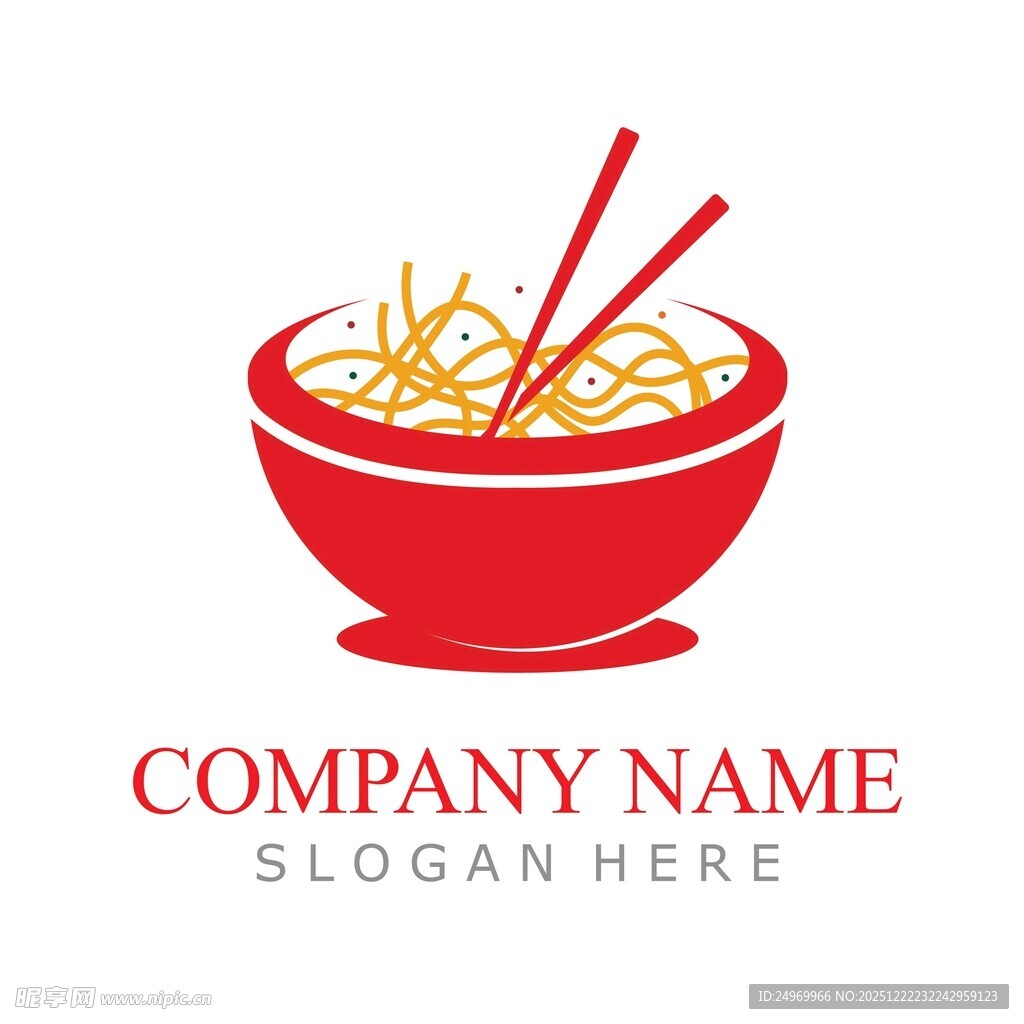 红色碗装面条标志设计