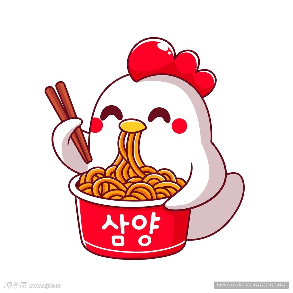 卡通小鸡开心吃拉面