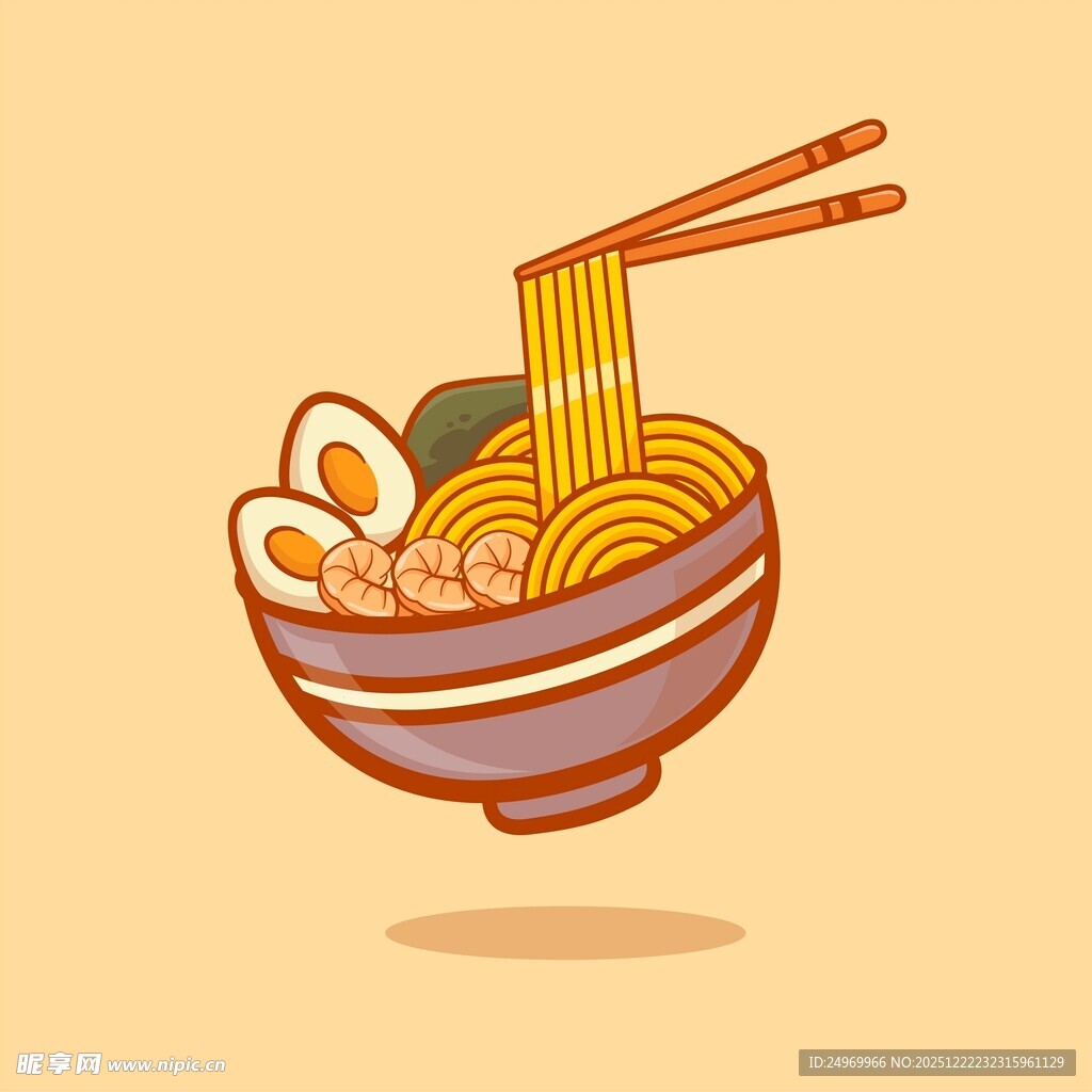 卡通风格的美味拉面碗
