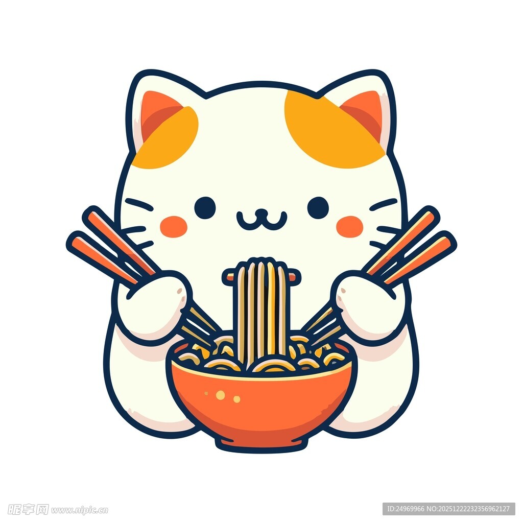 吃拉面的可爱猫咪