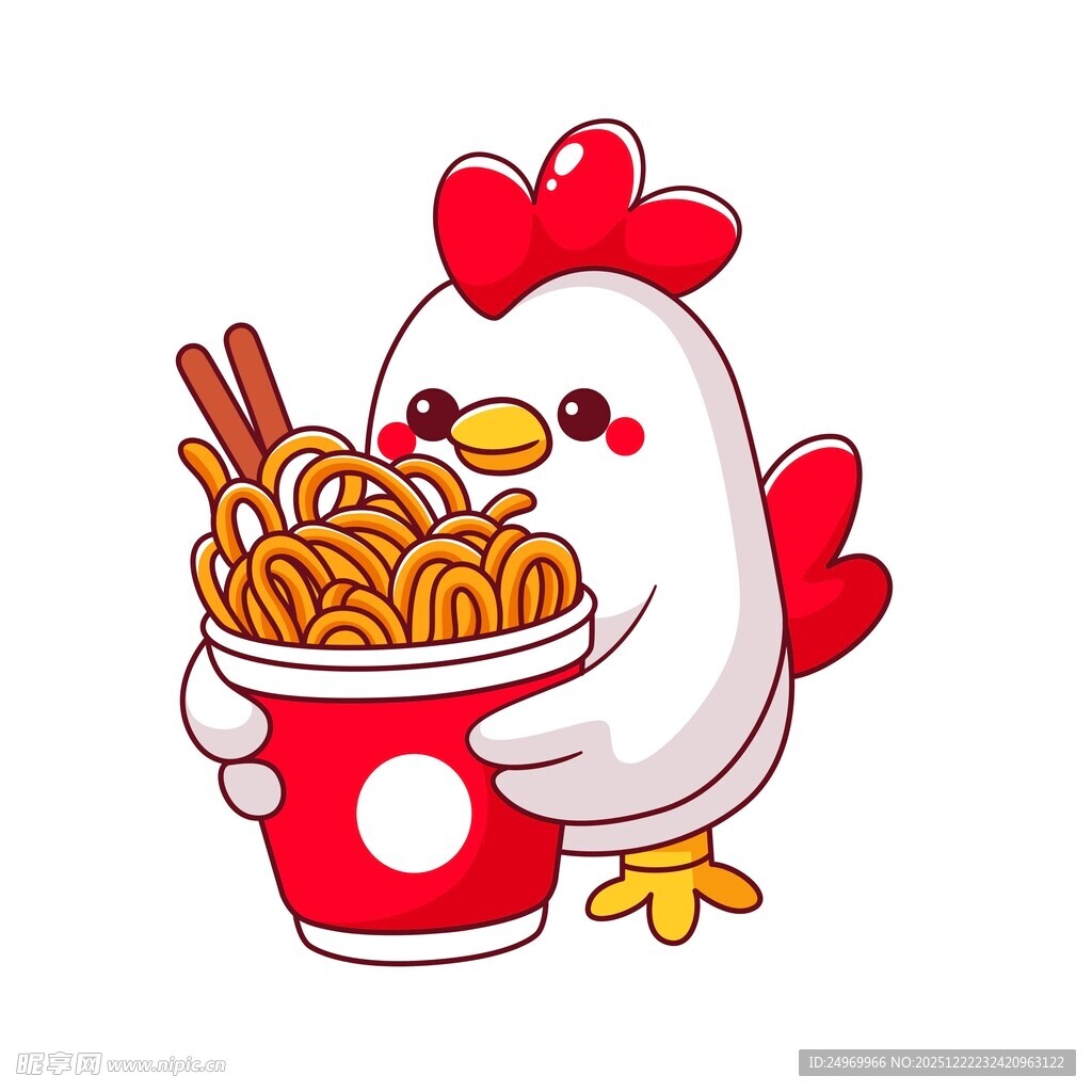 卡通小鸡手持美味泡面