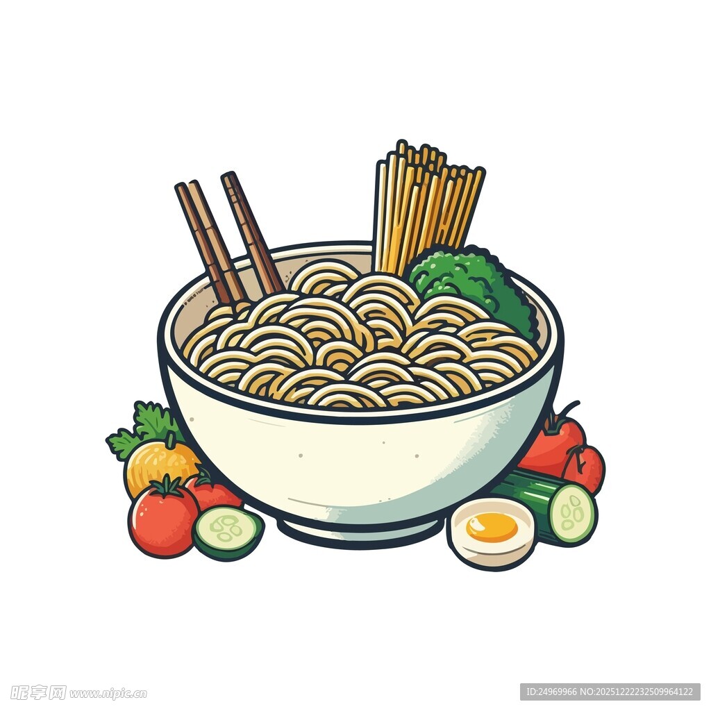 卡通风格美味面条插画