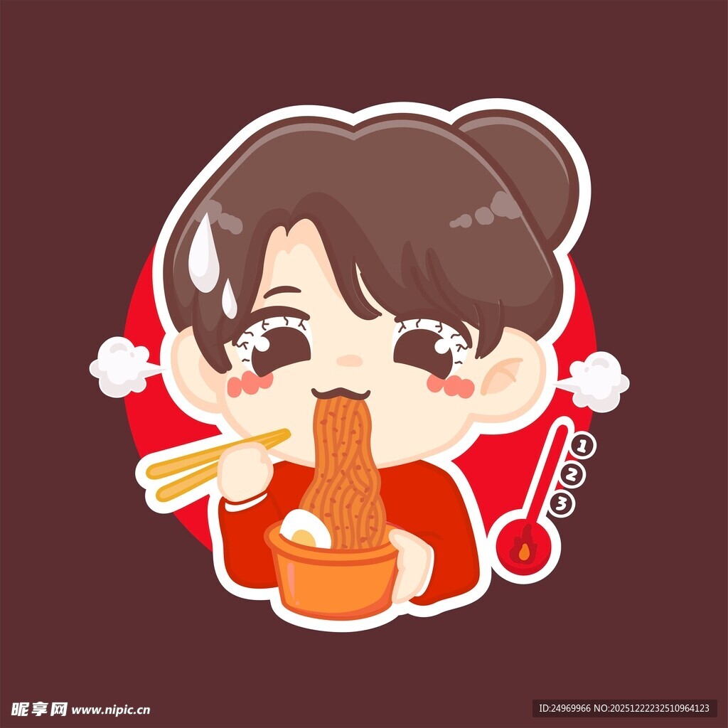 卡通女孩开心吃火锅