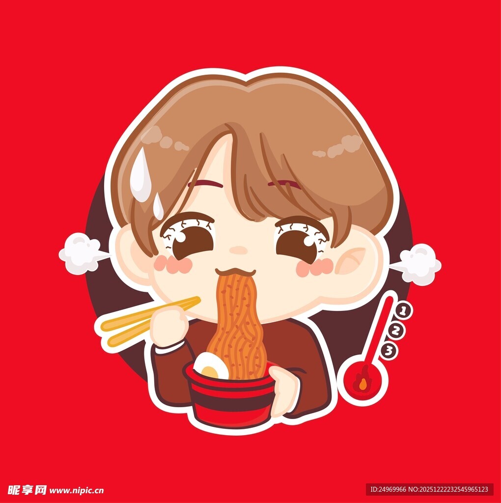 卡通人物开心吃拉面