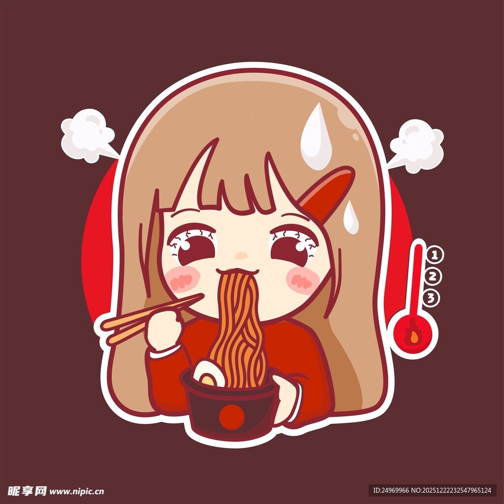 可爱女孩开心吃拉面