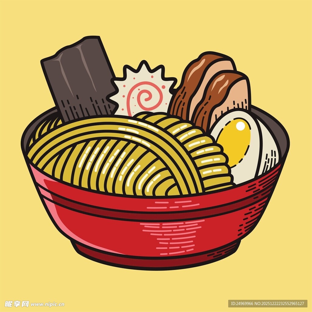 卡通风格的美味拉面碗