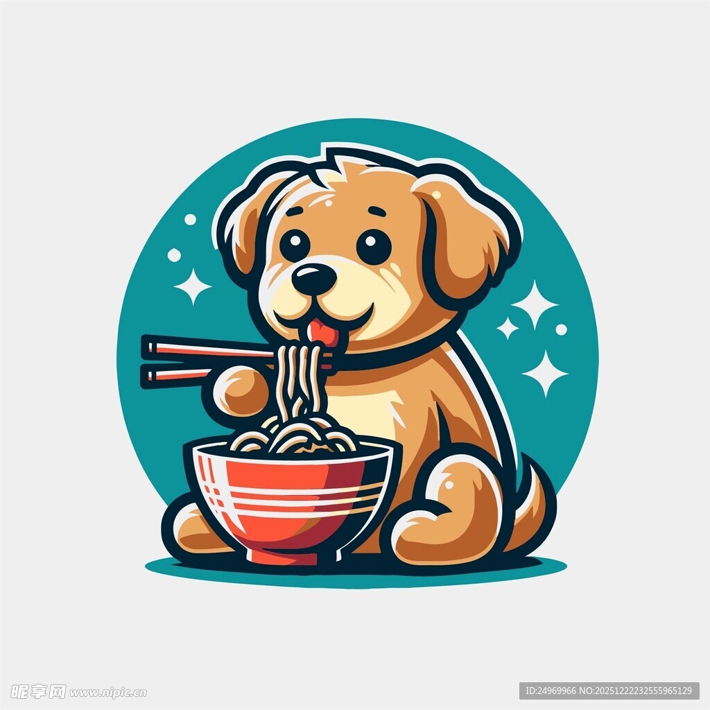 小狗开心享用面条