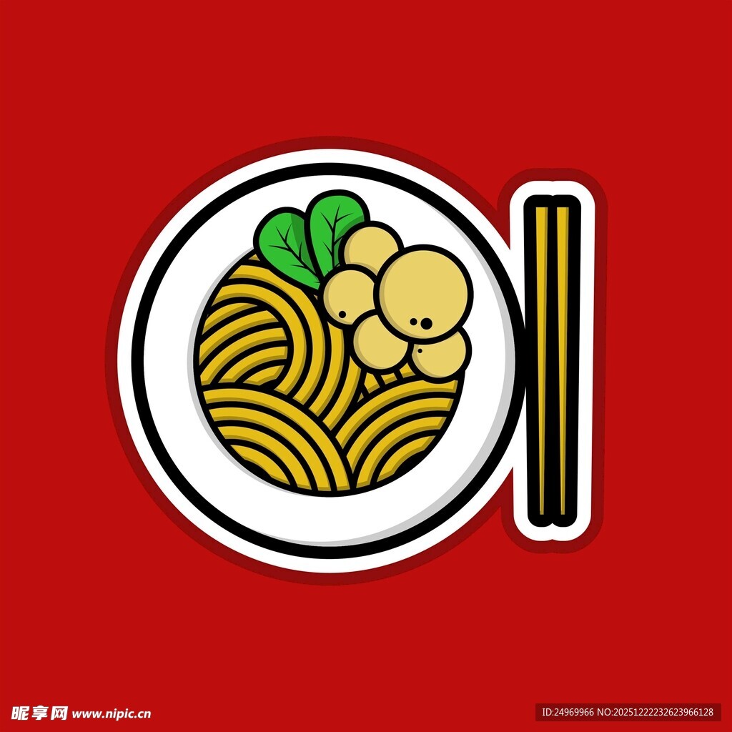 卡通风格的美味面条插画