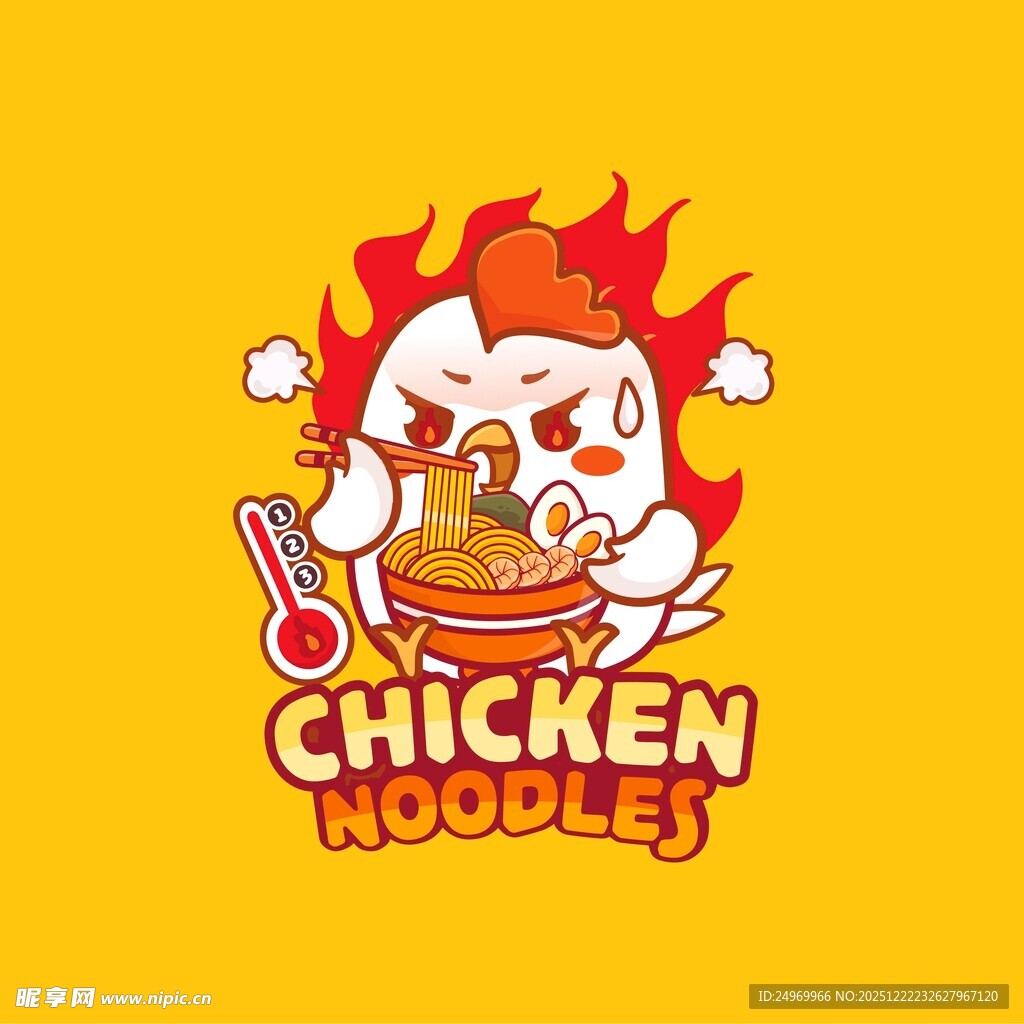 火辣鸡肉面卡通标志设计
