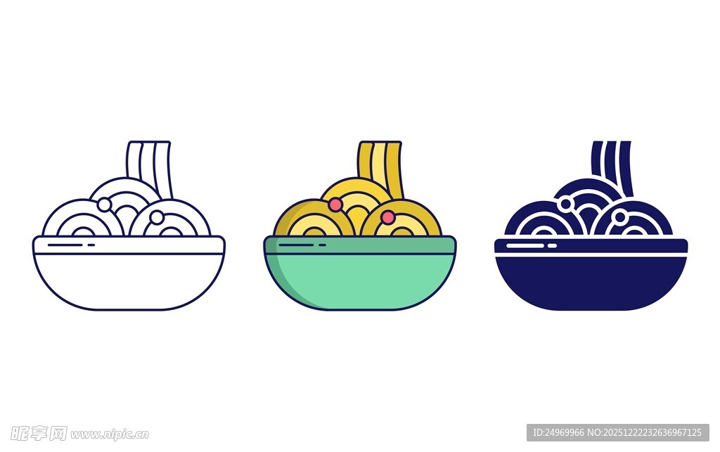 三色碗装面条图标