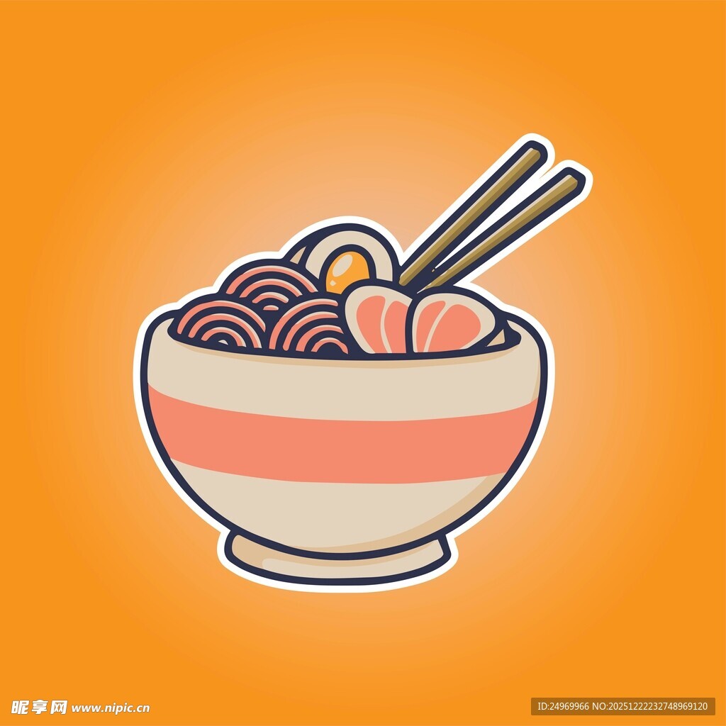 卡通风格的一碗美味面条