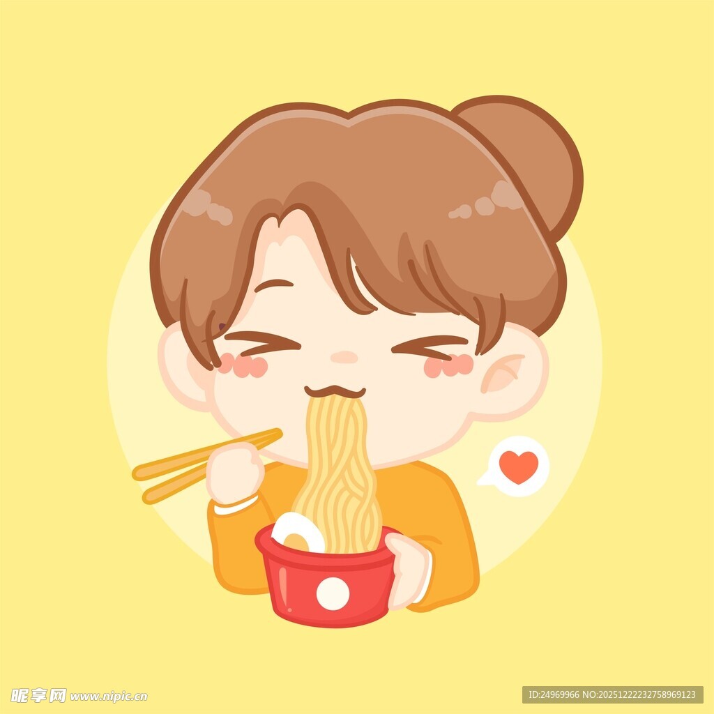 可爱女孩开心吃面条