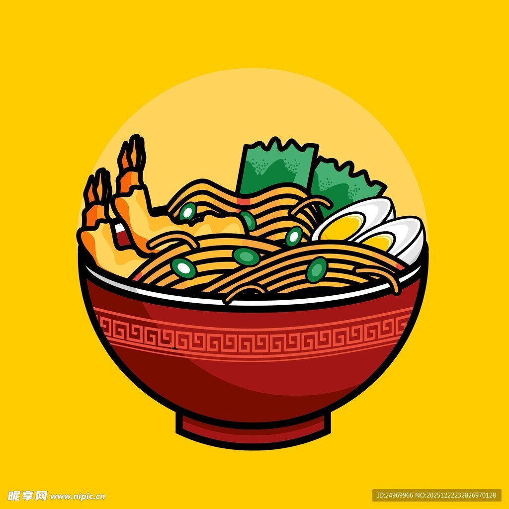 美味海鲜拉面插画