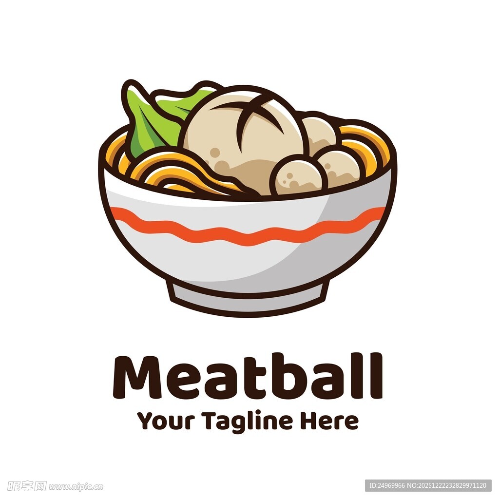 碗中肉丸面条标志设计