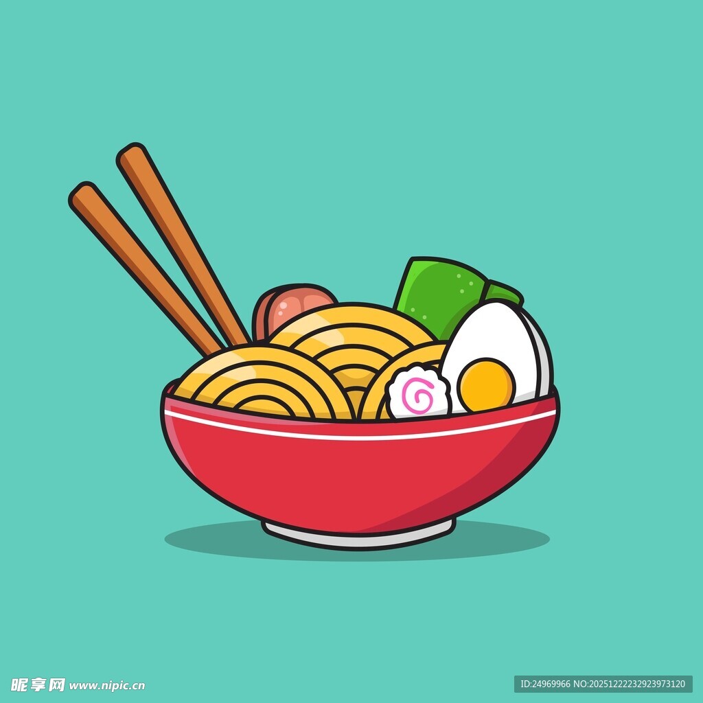 卡通风格的一碗美味拉面