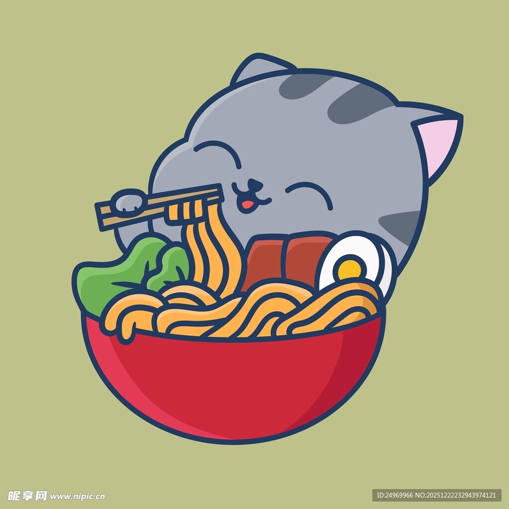 猫咪大快朵颐一碗拉面