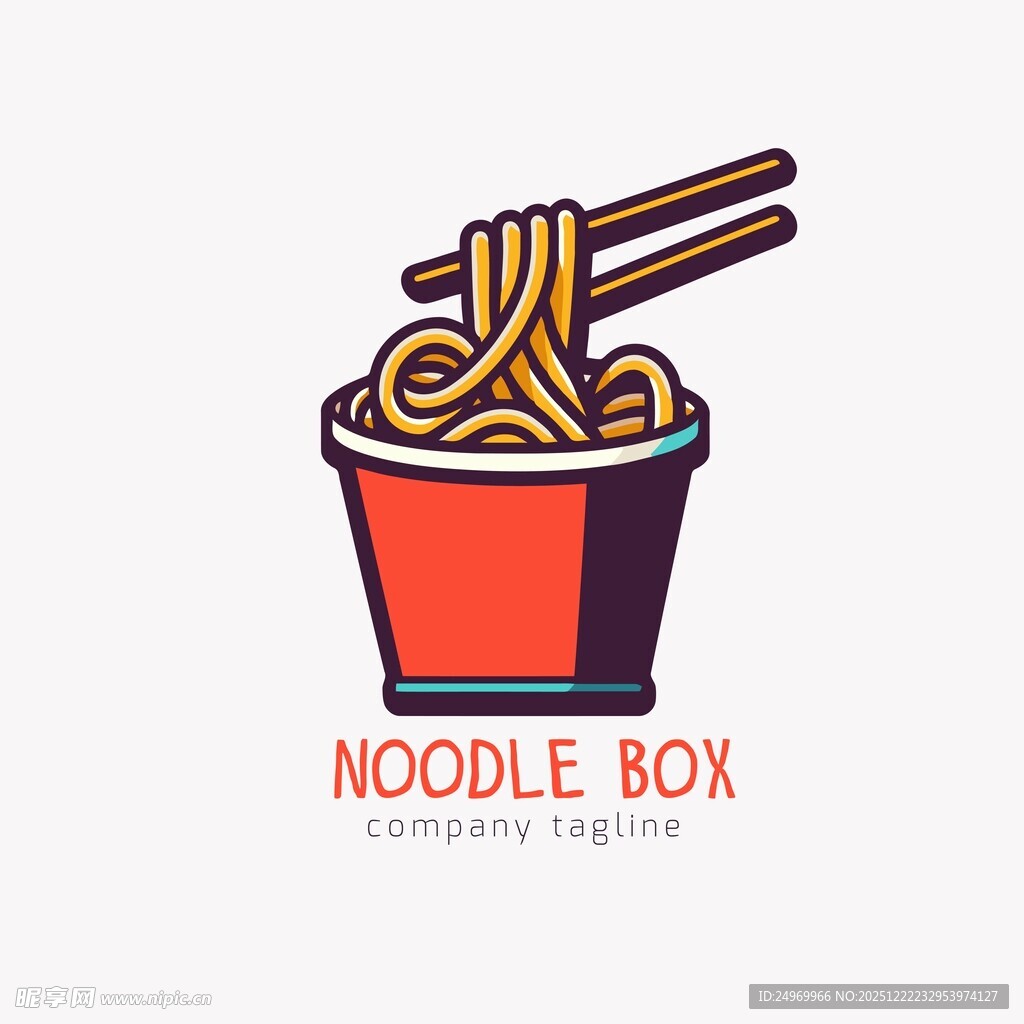 红色杯装面条与筷子标志
