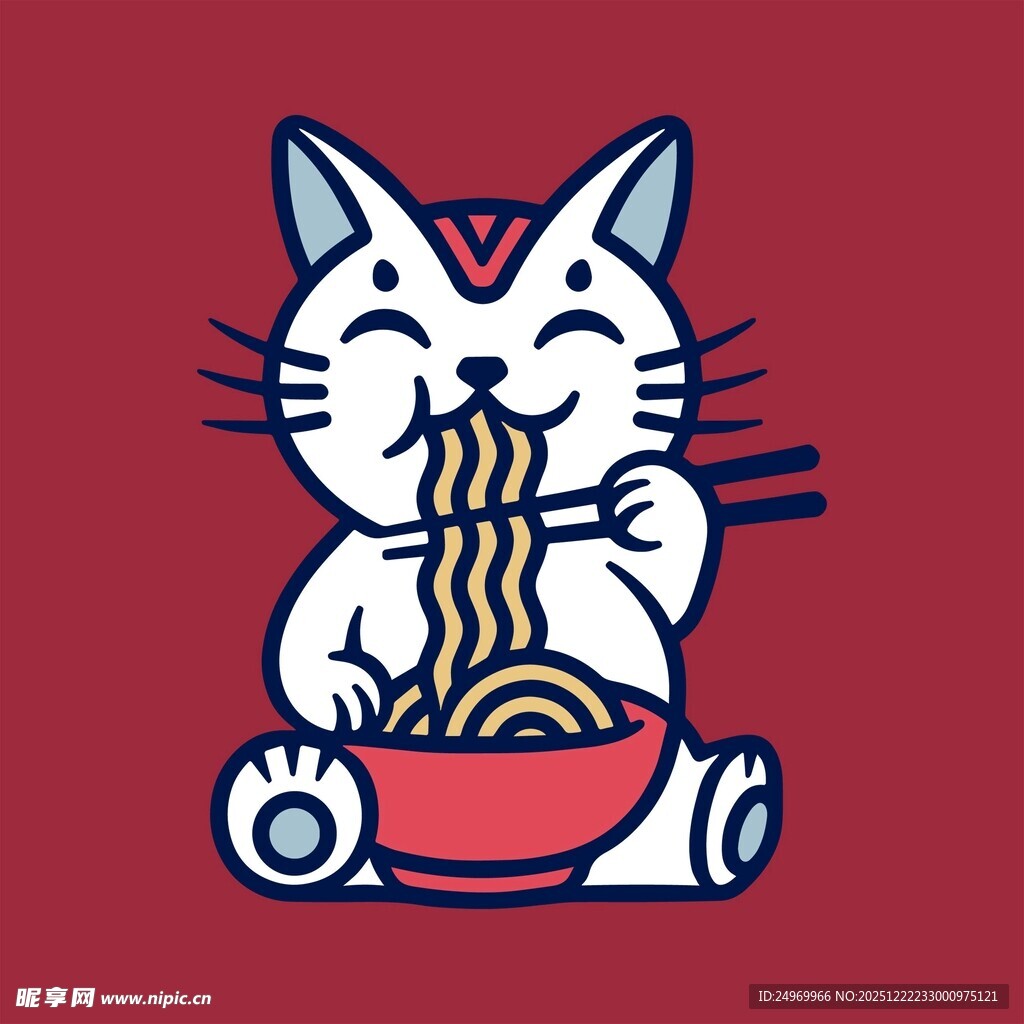 吃面的卡通猫咪形象