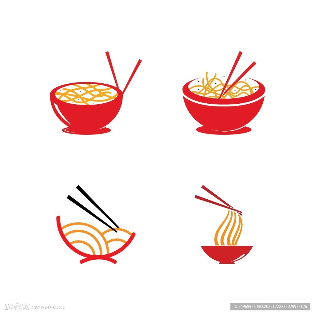 红色碗装面条插画
