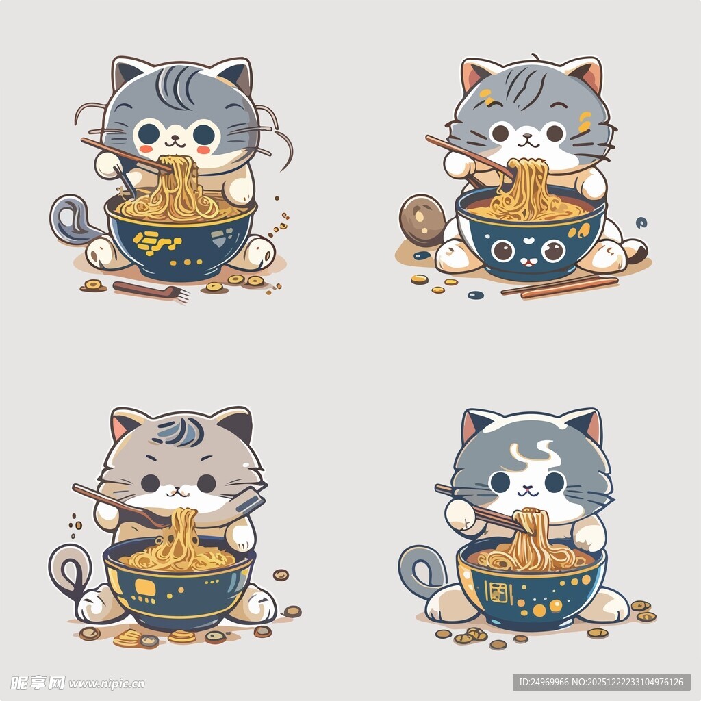 可爱猫咪吃美食插画