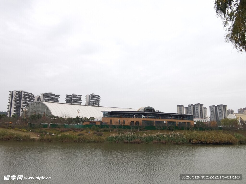 河畔城市建筑群景观