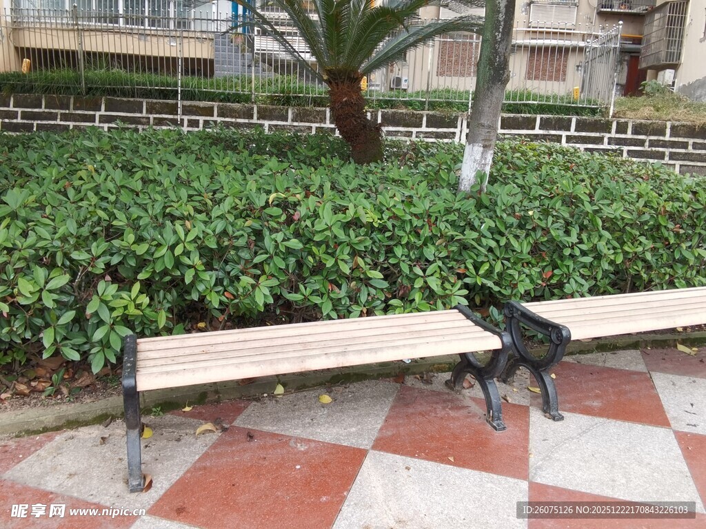 户外休闲长椅与绿植景观