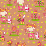 可爱女孩与兔子田园图案