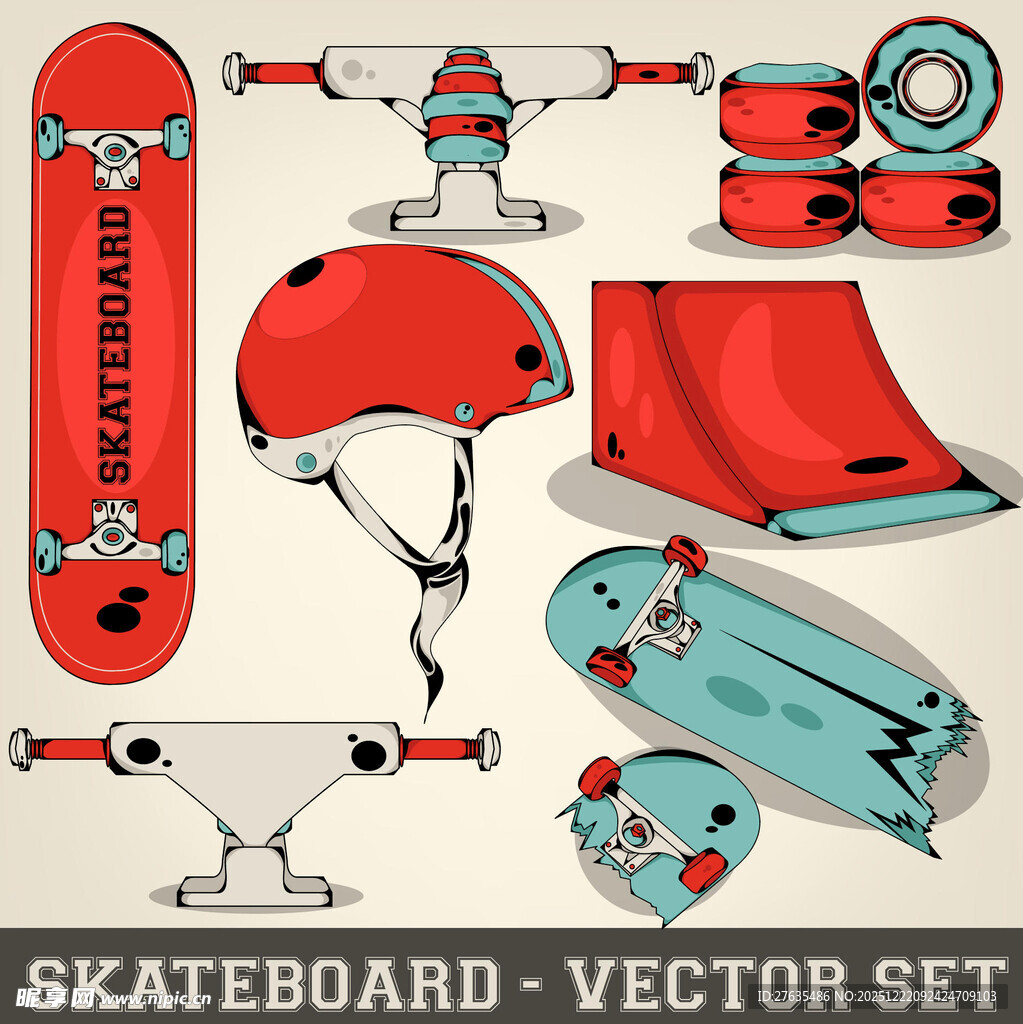 滑板及配件矢量图集合