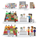 超市购物场景插画