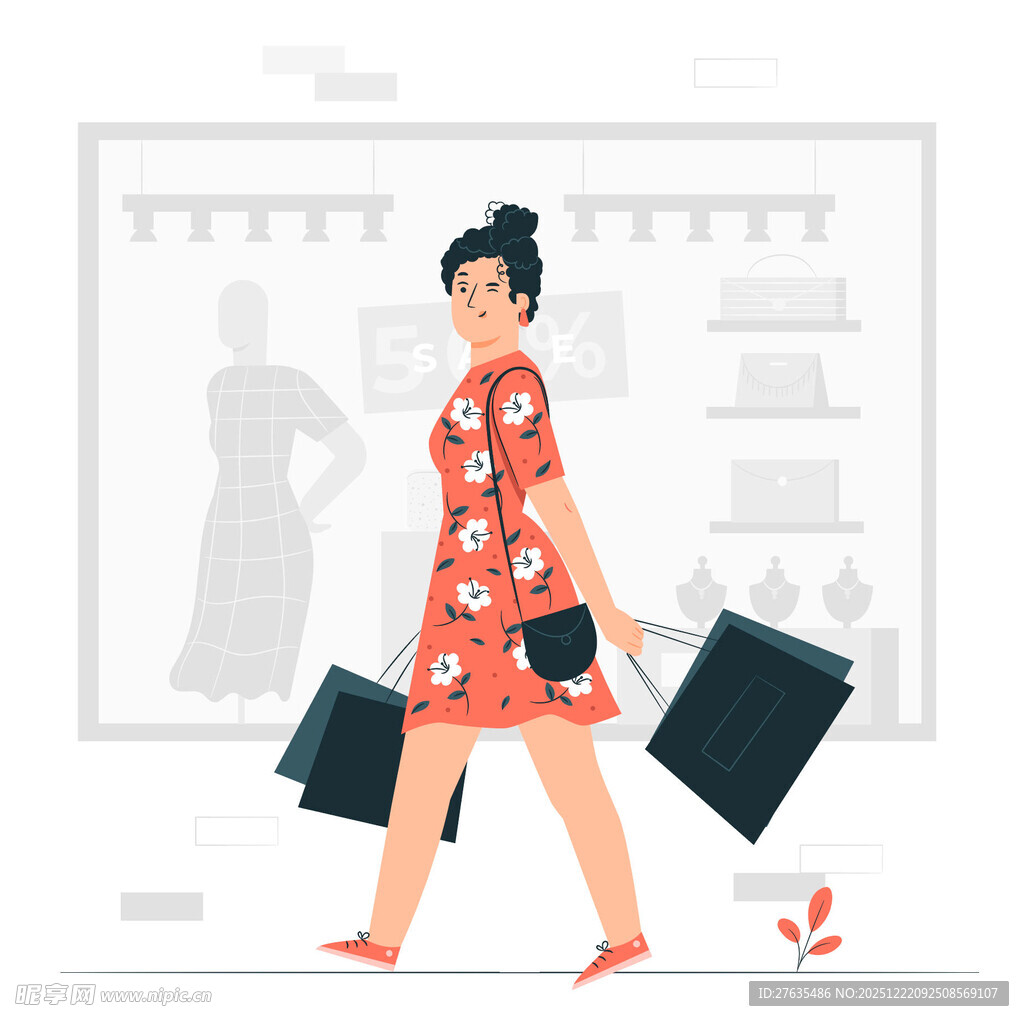 时尚女子手提购物袋前行