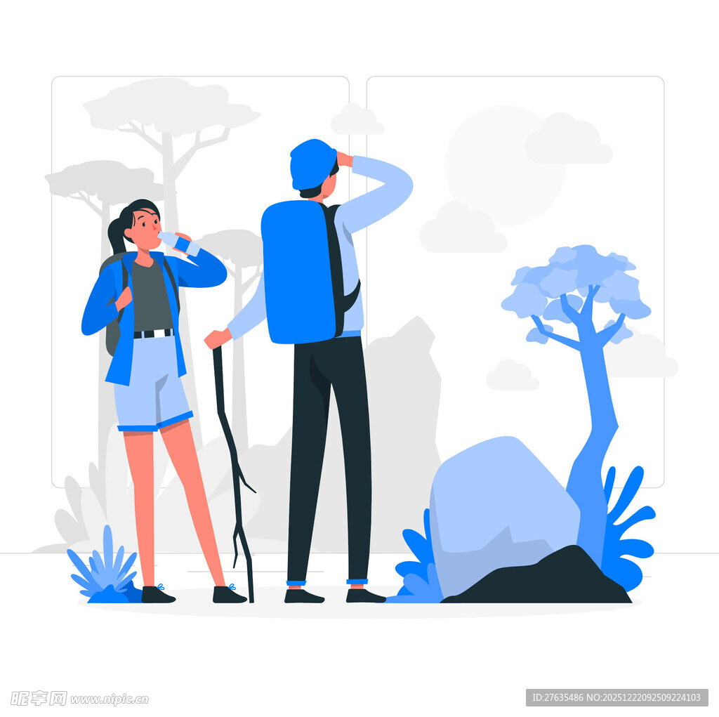 户外徒步的男女旅行者