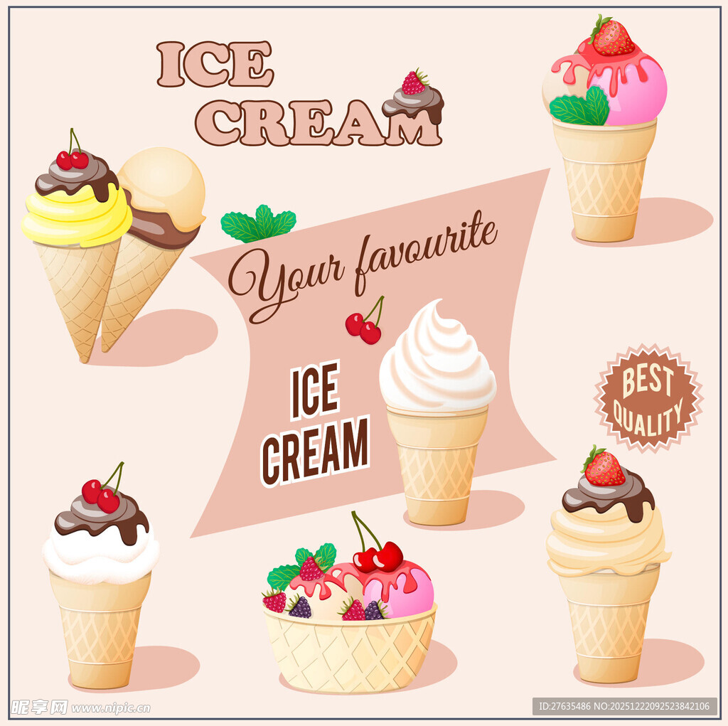 多彩美味冰淇淋插画