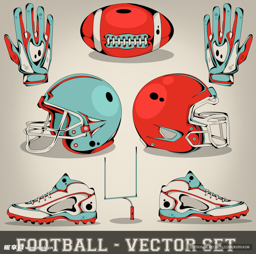 美式橄榄球装备矢量图