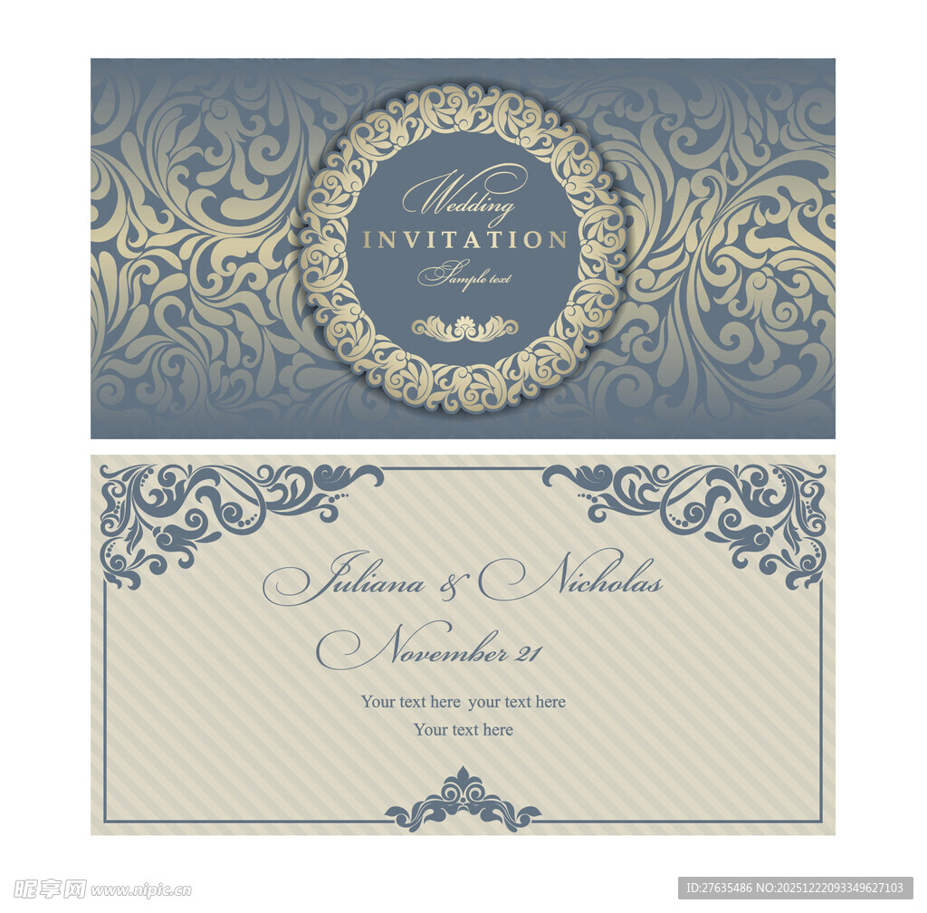 复古优雅婚礼邀请函设计