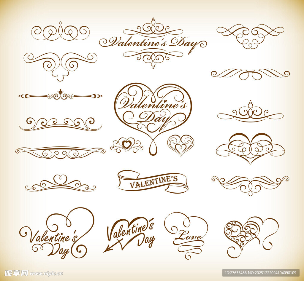 复古装饰性花纹与爱心设计