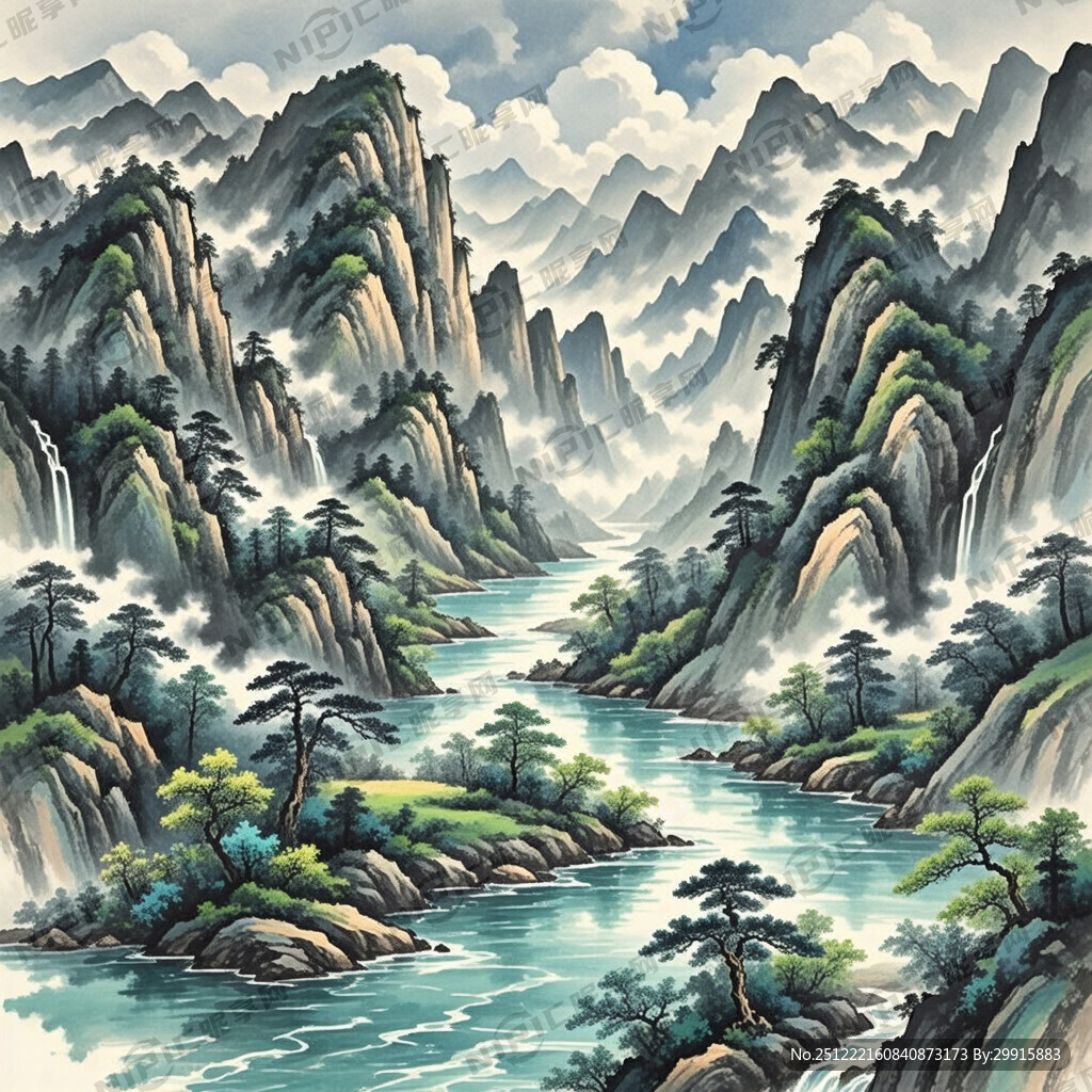 山谷 中国风 中国画 山水