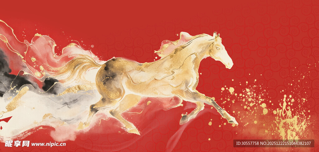 马年泼墨风水墨马国潮背景