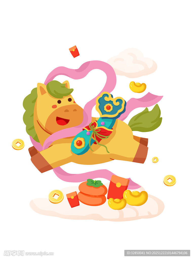 卡通龙玩彩带与甜点