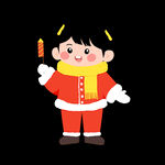 手持鞭炮的喜庆红衣孩童