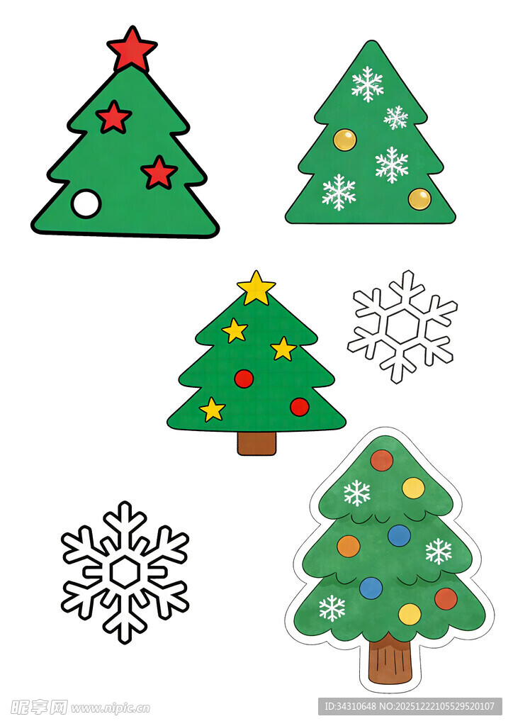 圣诞装饰多彩圣诞树与雪花