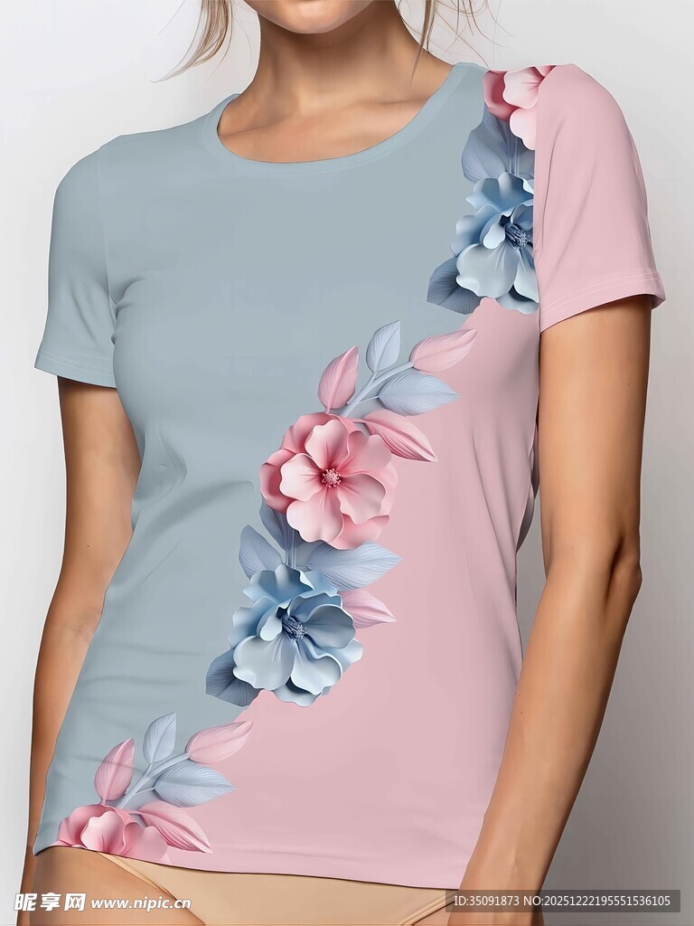 女士花卉图案短袖T恤