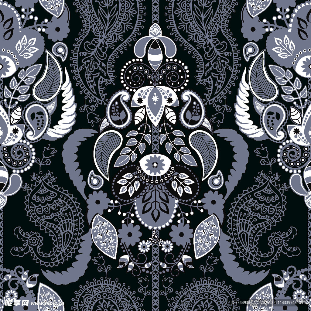 黑白神秘花纹图案设计