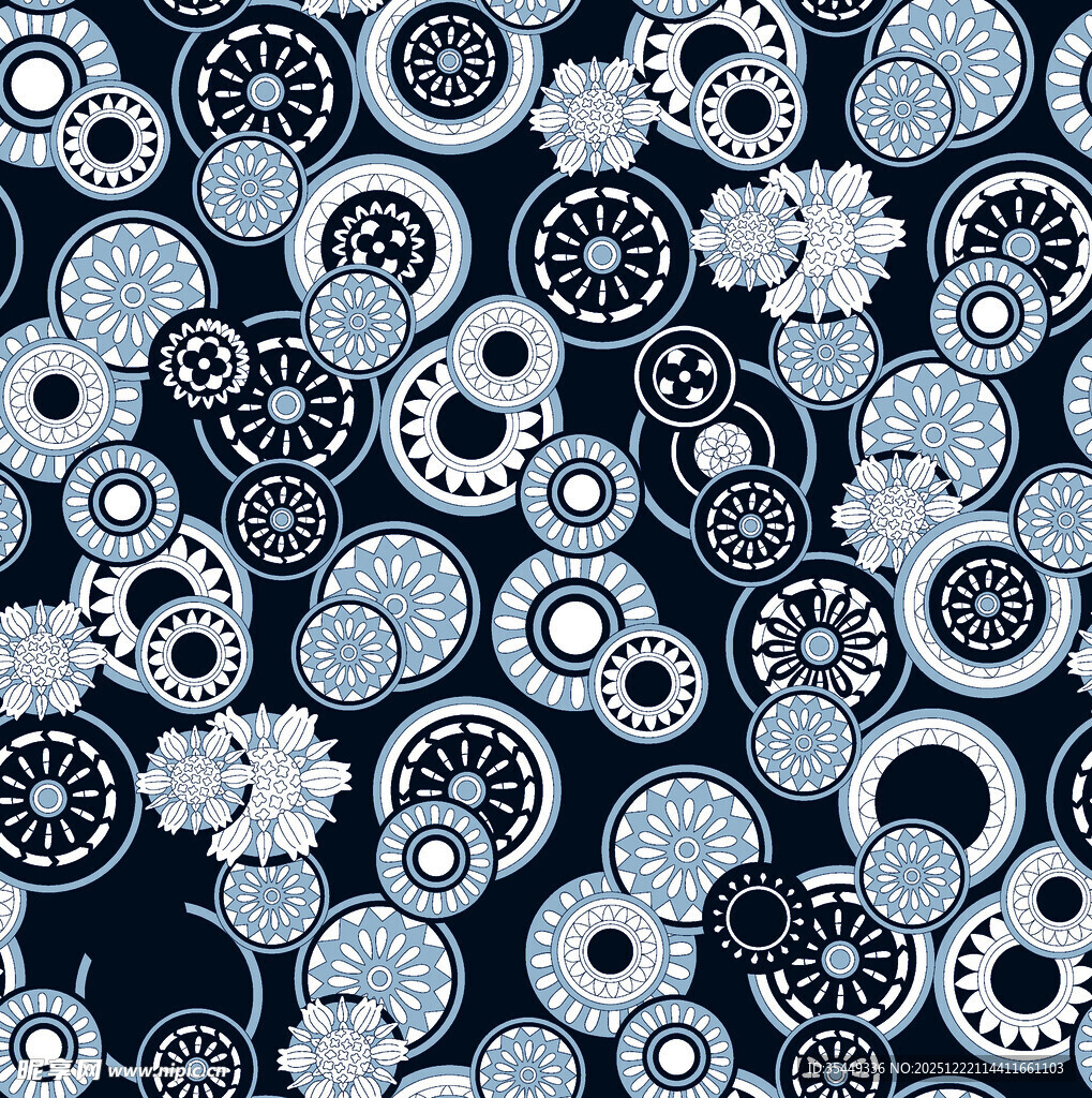 蓝白圆形图案无缝背景