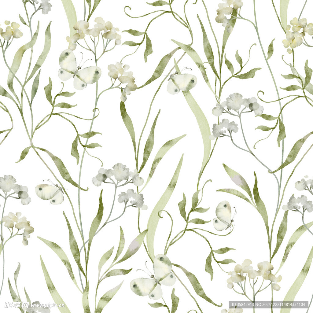 清新花卉植物水彩图案