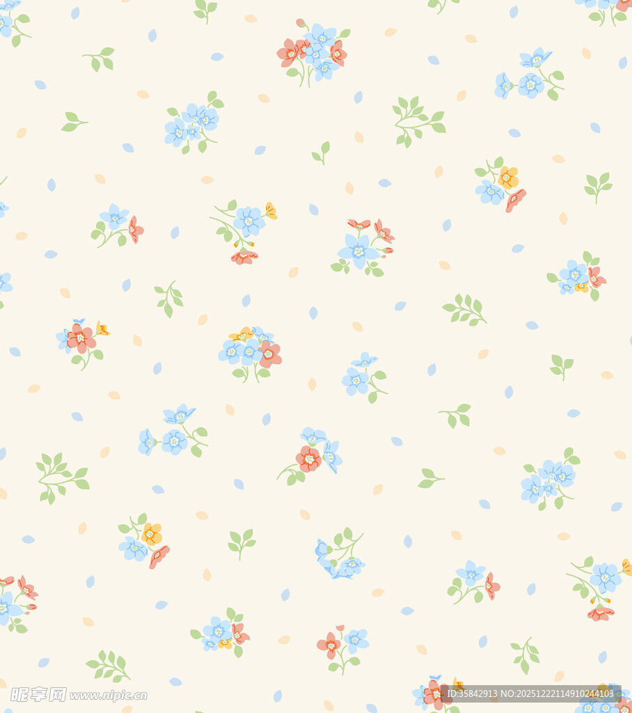 卡通花卉小鸟图案布料