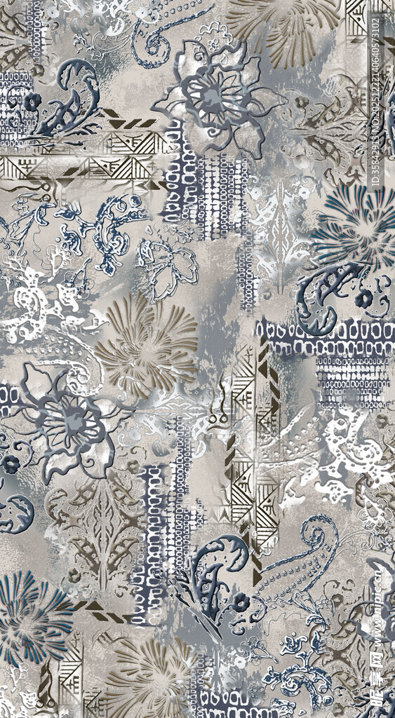 蓝灰中式花纹装饰图案