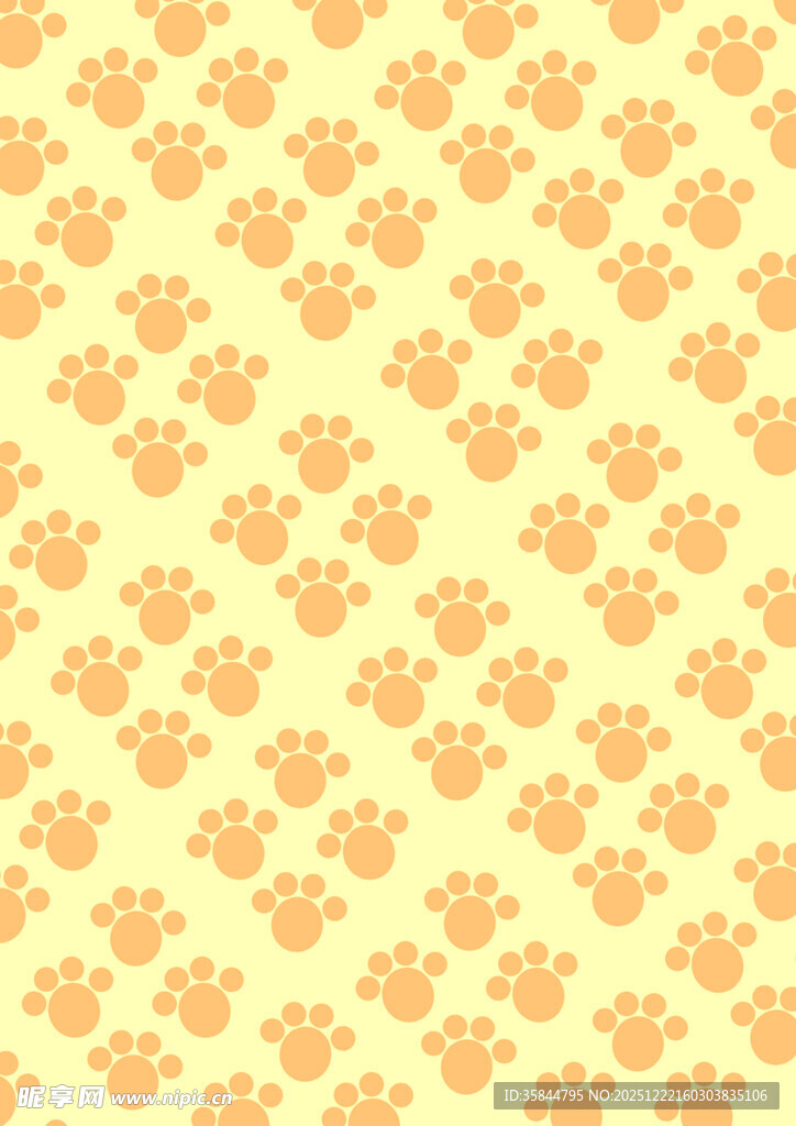 黄色底橙色爪印图案背景