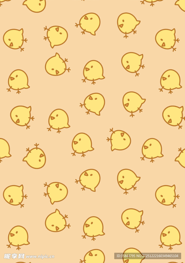 可爱小黄鸡无缝图案背景