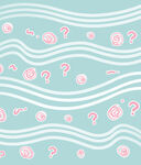 淡蓝底波浪与问号玫瑰图案