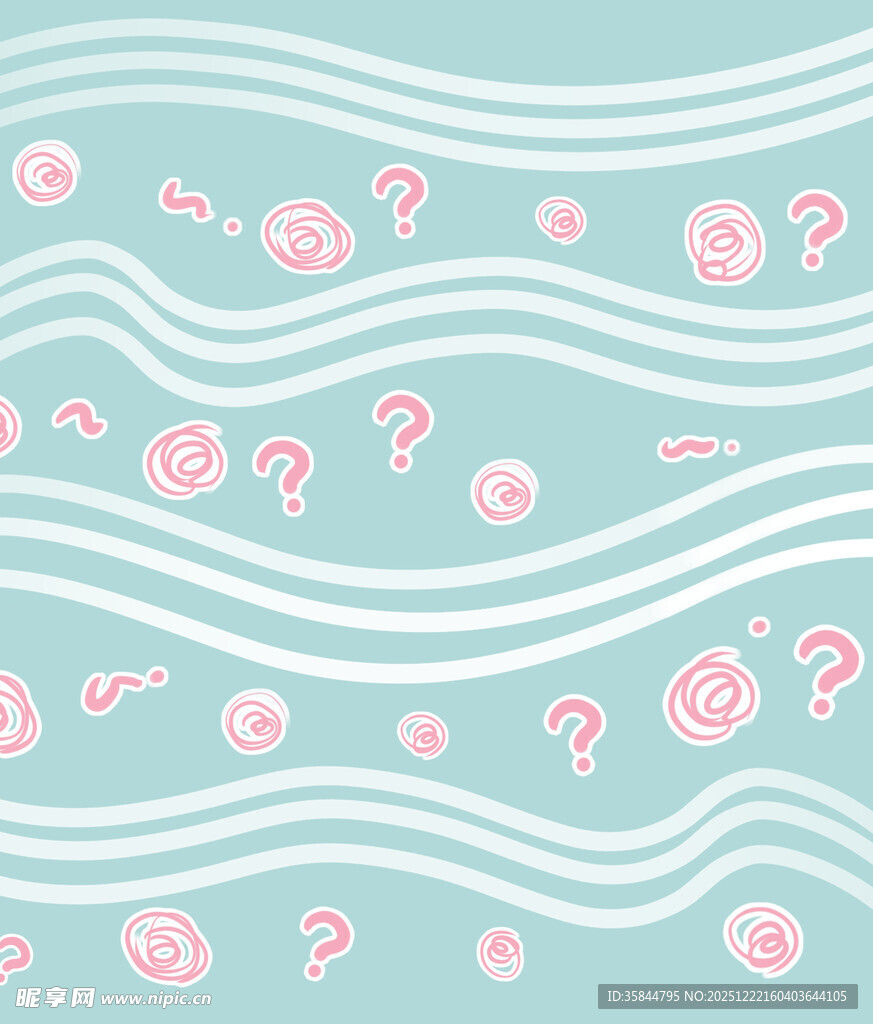 淡蓝底波浪与问号玫瑰图案